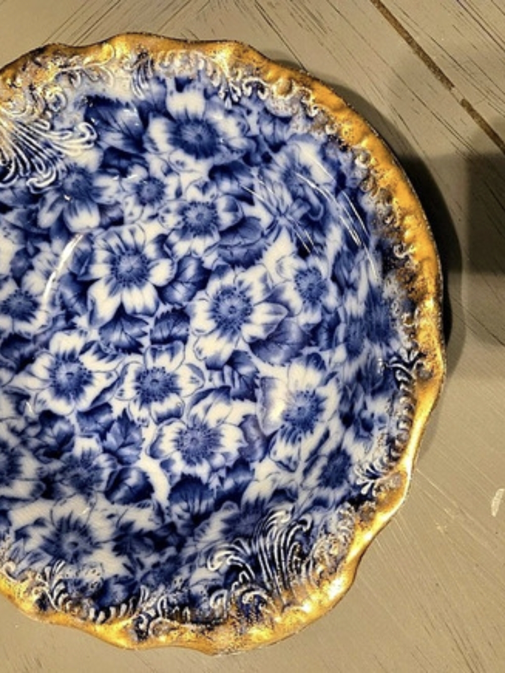 Warwick China Blue & White Floral Gold-Rimmed Plate